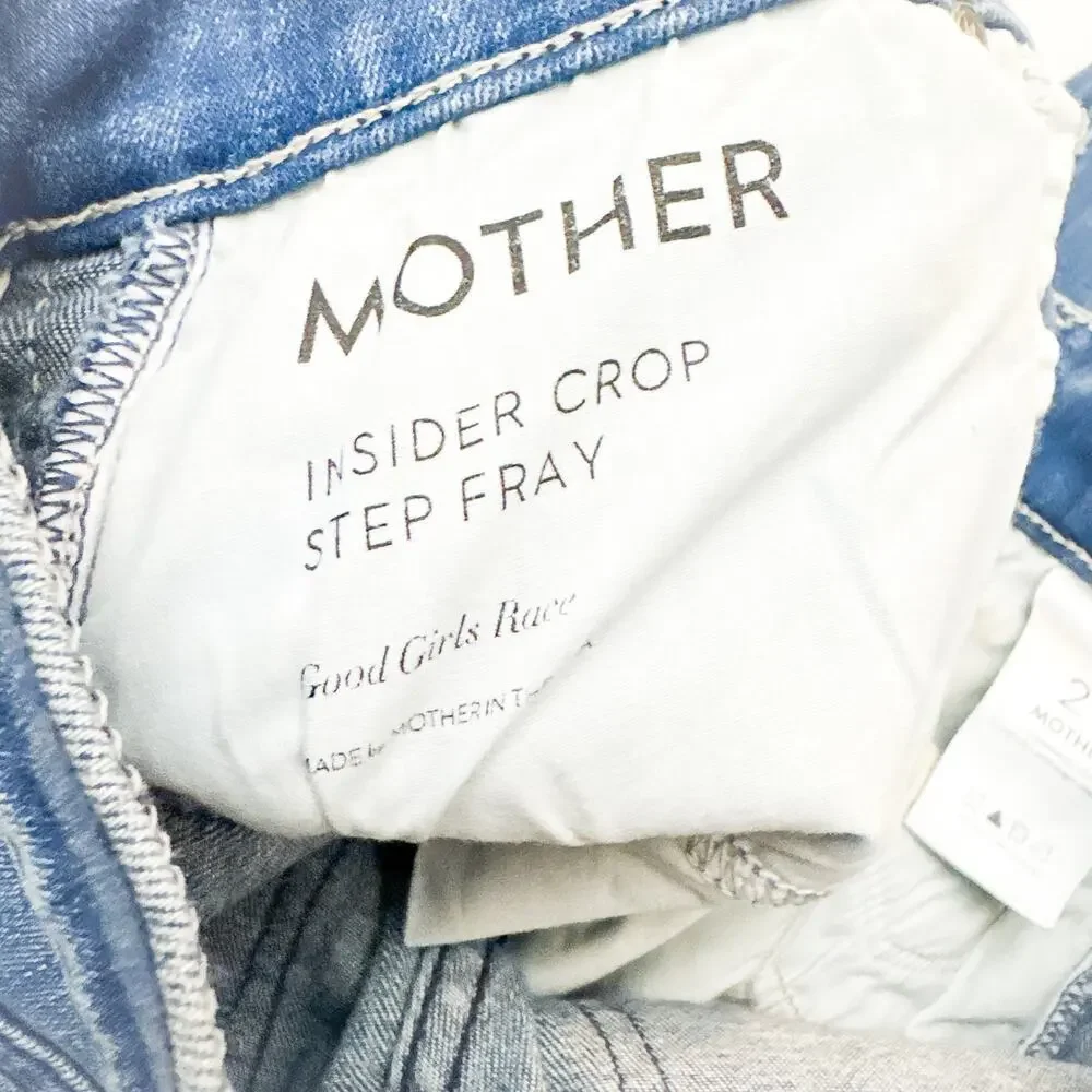 Mother Insider Crop Step Fray Good Girls Race Denim Jean Zip Fly Raw Hem Size 24